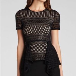 BCBG MaxAzria “Vicktoria” Lace Peplum Top Size S